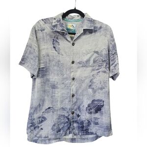 Tommy Bahama 100% Silk Island Modern Fit Shirt S Blue Gray Floral Hawaiian Beach